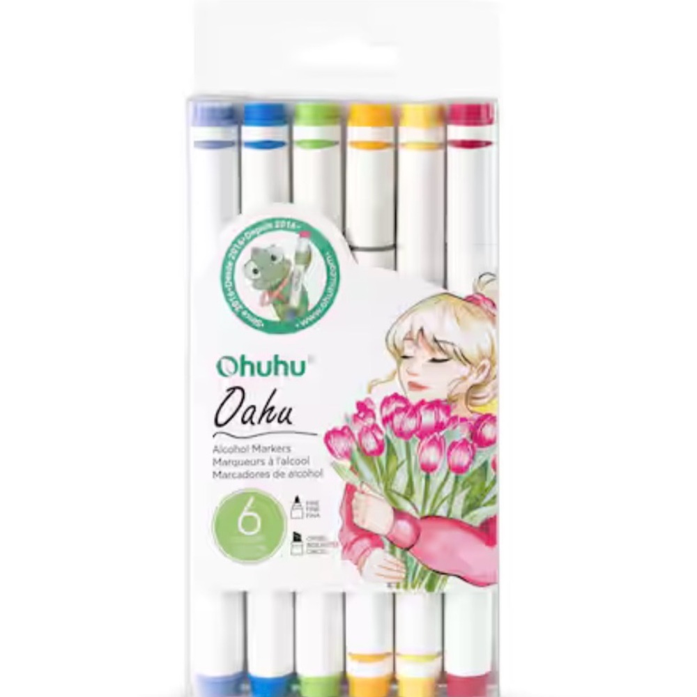 Ohuhu® Oahu 6 Colour Primary Alcohol Marker Set